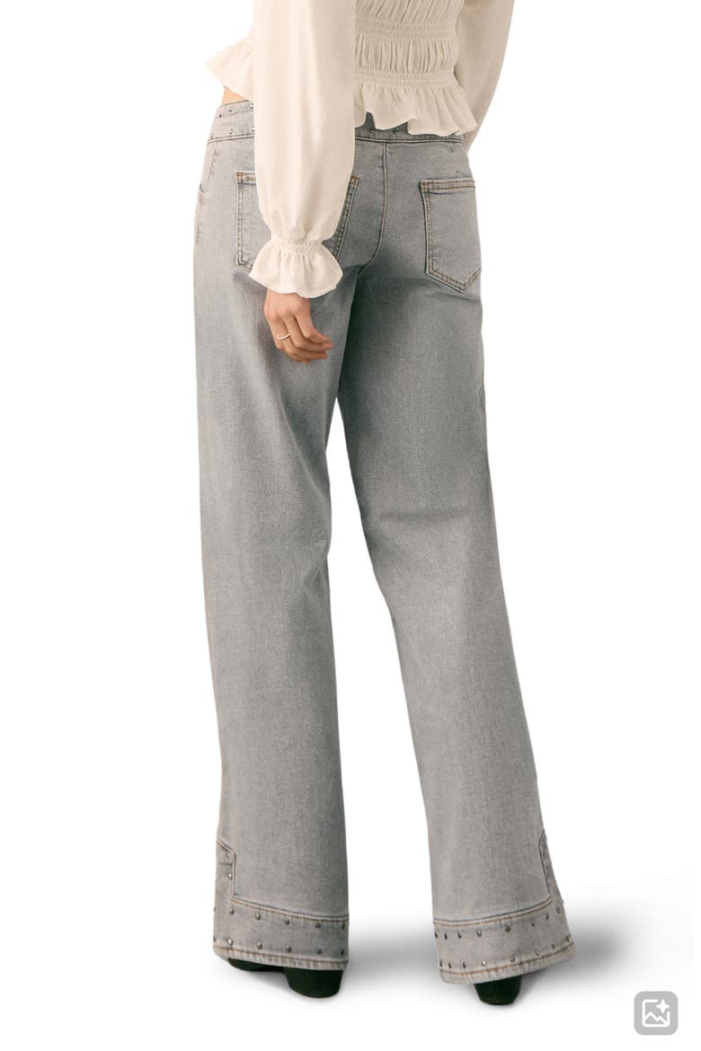 Studded Low Rise Wide Leg Jeans, Alternate, color, DENIM GREY
