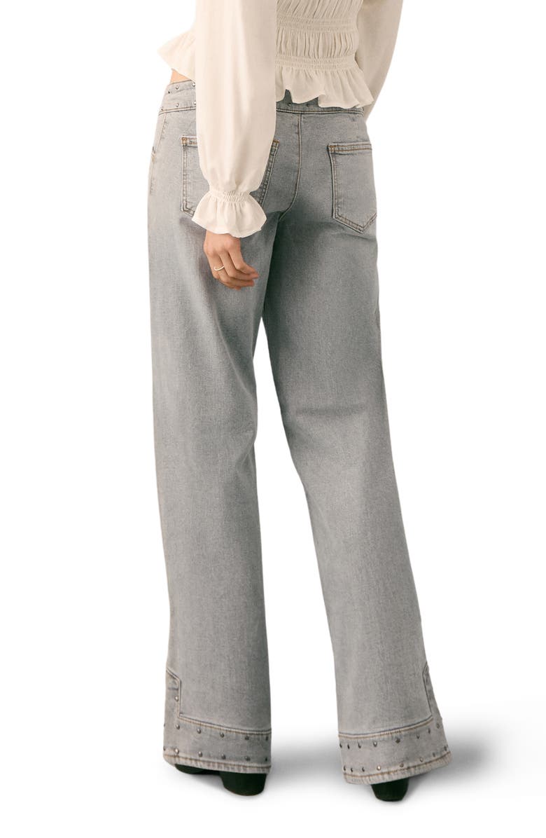 MANGO TEEN Studded Low Rise Wide Leg Jeans, Alternate, color, Denim Grey