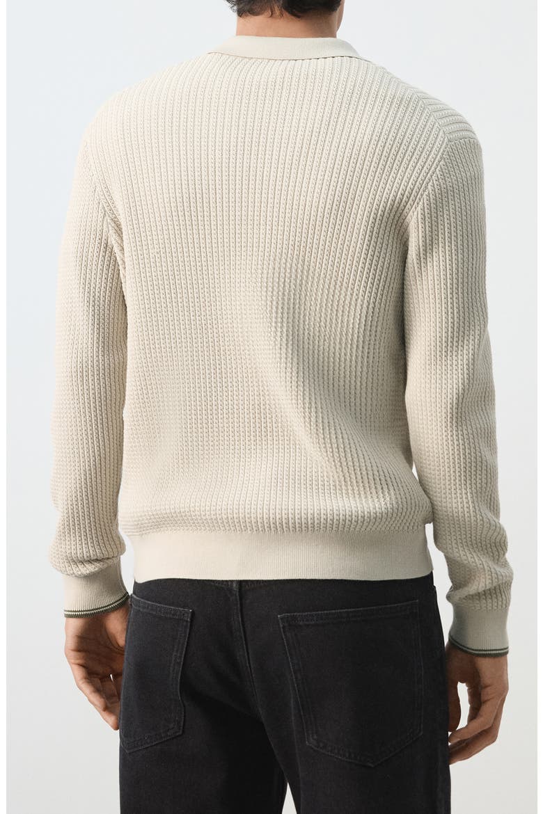 Braided Cotton Blend Polo Sweater, Alternate, color, SAND