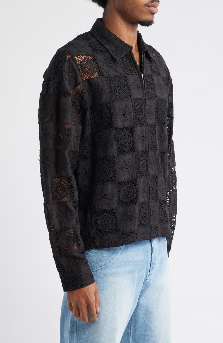 HONOR THE GIFT Crochet Lace Patchwork Jacket, Alternate, color, Black