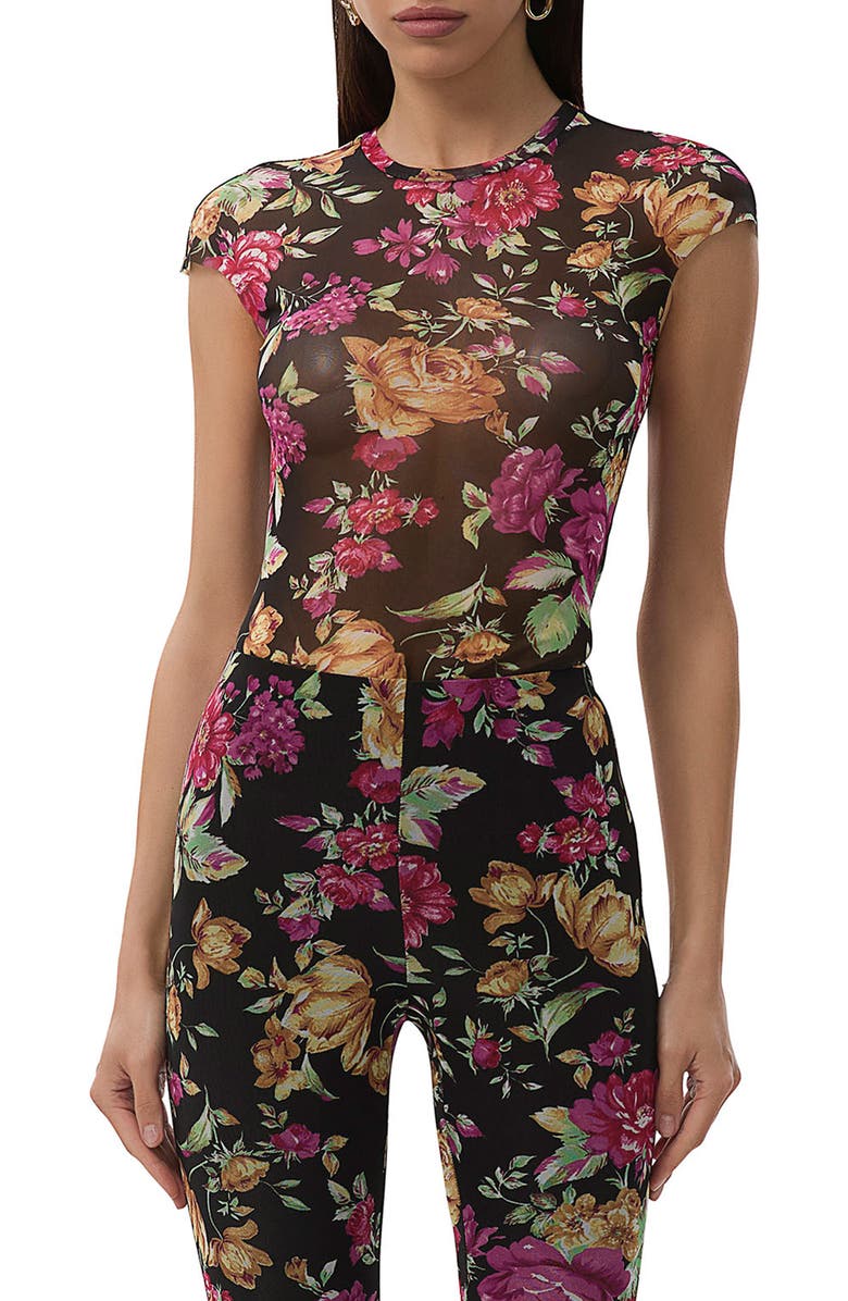 AFRM Nina Print Cap Sleeve Mesh Top, Main, color, Dusted Floral