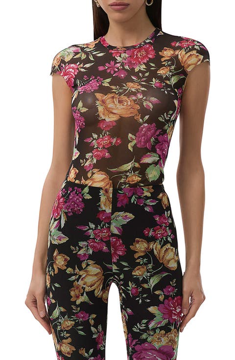 Nina Print Cap Sleeve Mesh Top