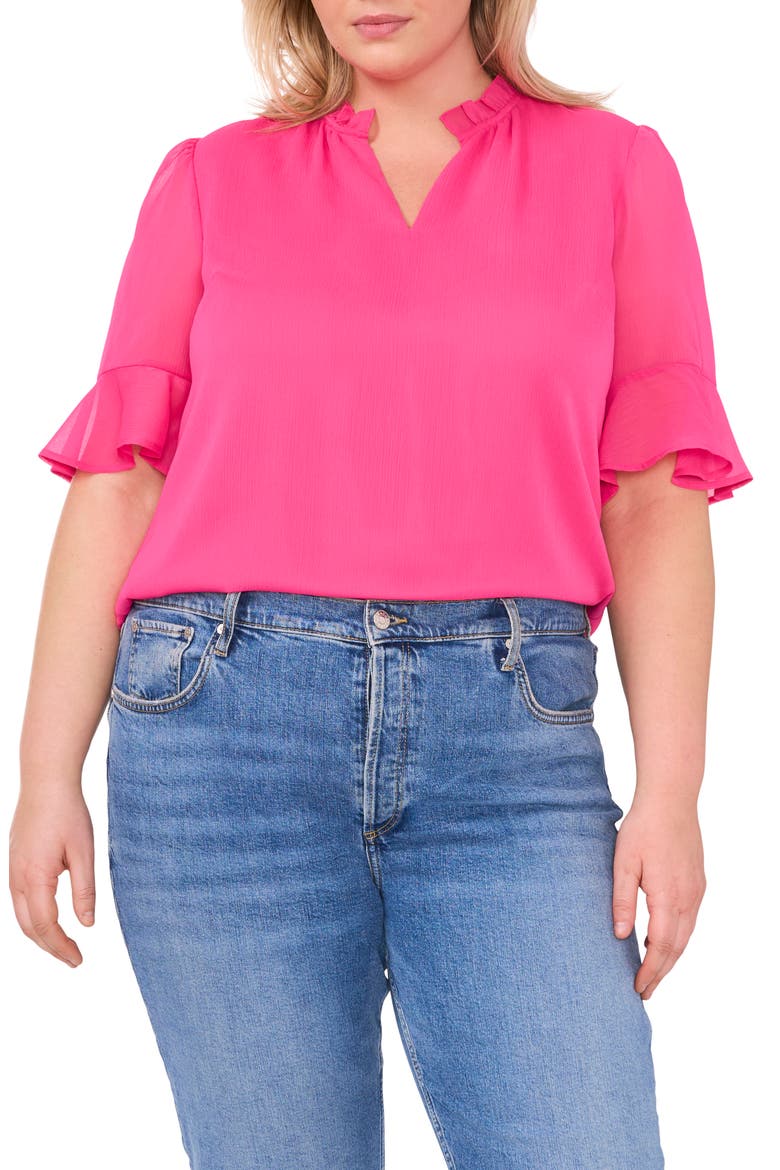 Short Sleeve V-Neck Top, Main, color, GARDENROSE