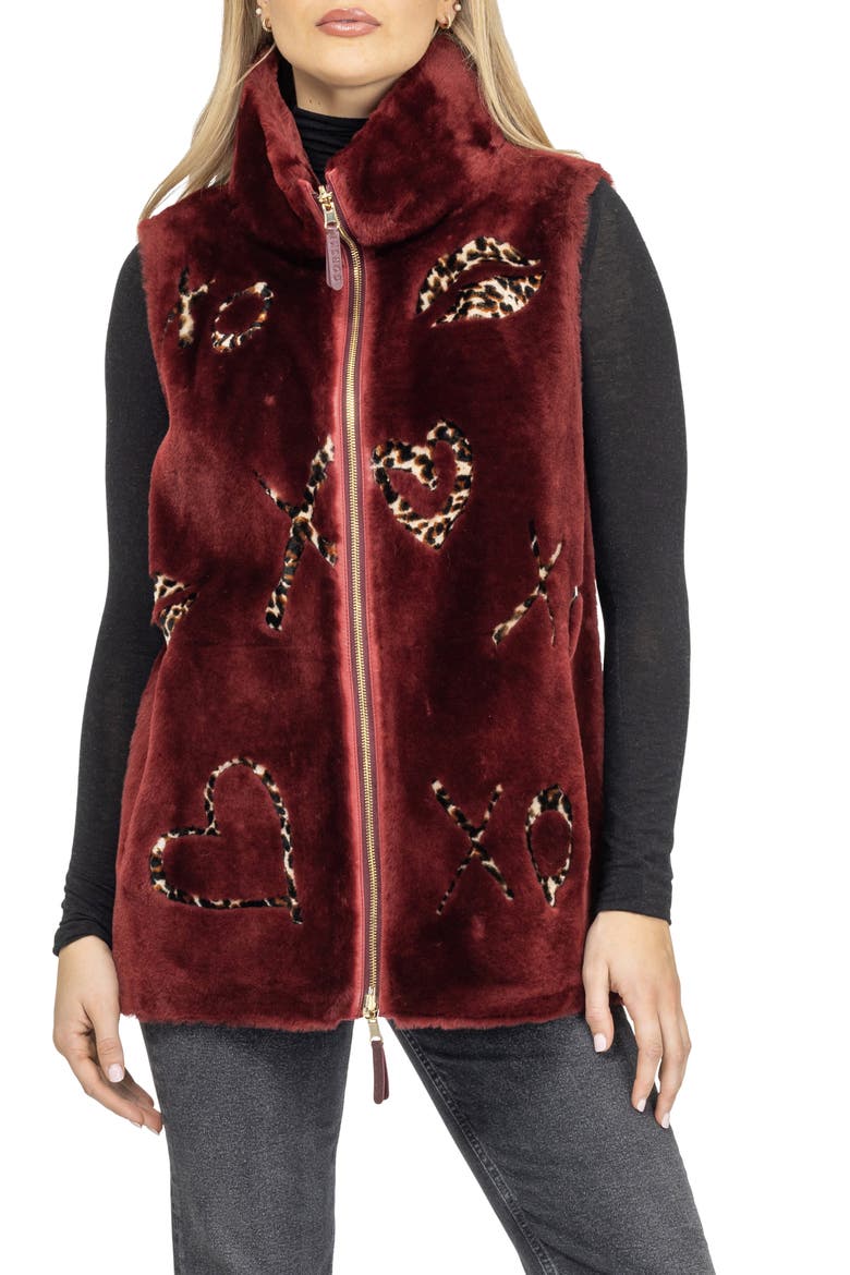 Reversible Genuine Shearling Zipper Vest, Main, color, WINE/XO LPRD