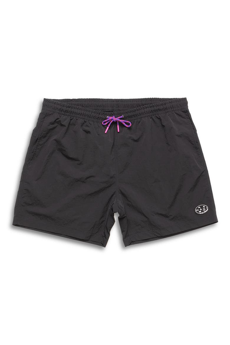 Maui Tag Nylon Swim Trunks, Alternate, color, BLACK