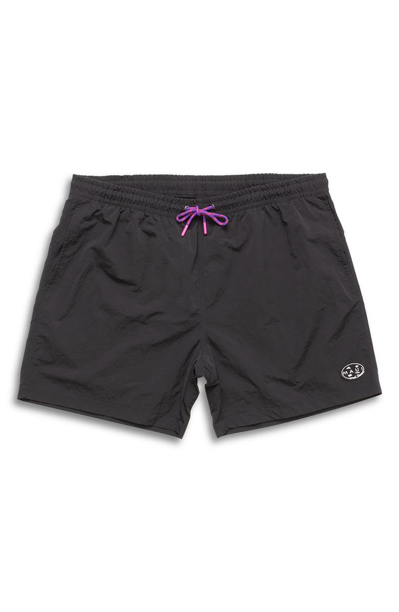 Maui & Sons Maui Tag Nylon Swim Trunks, Alternate, color, Black
