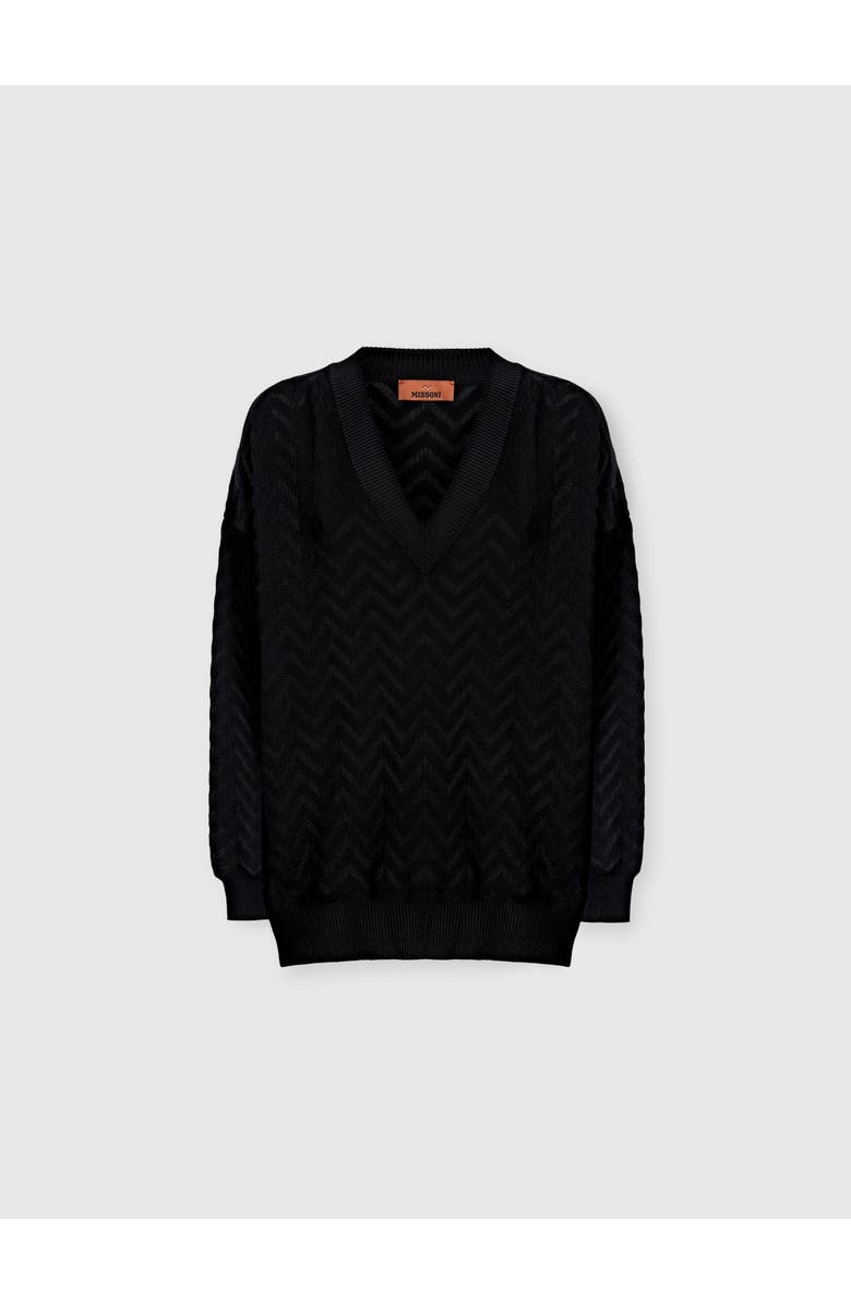 Missoni Chevron Cotton And Viscose V-neck Sweater, Main, color, Black