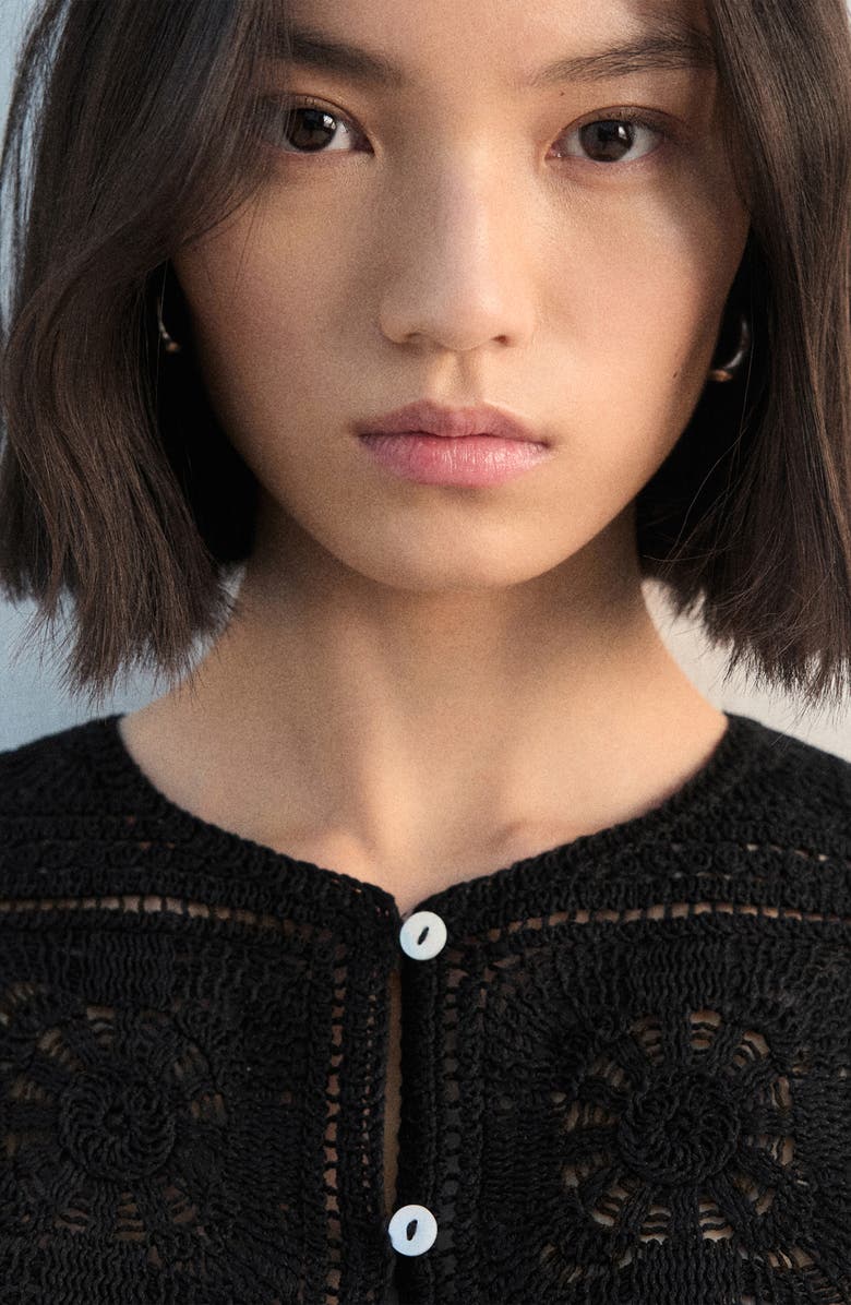 MANGO Sleeveless Crochet Button-Up Top, Alternate, color, Black