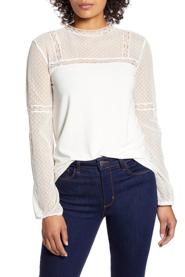 Lace Yoke Top, Main, color, IVORY CLOUD