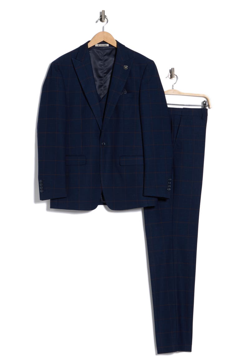 Glen Plaid Double Breasted 3-Piece Suit, Alternate, color, NAVY