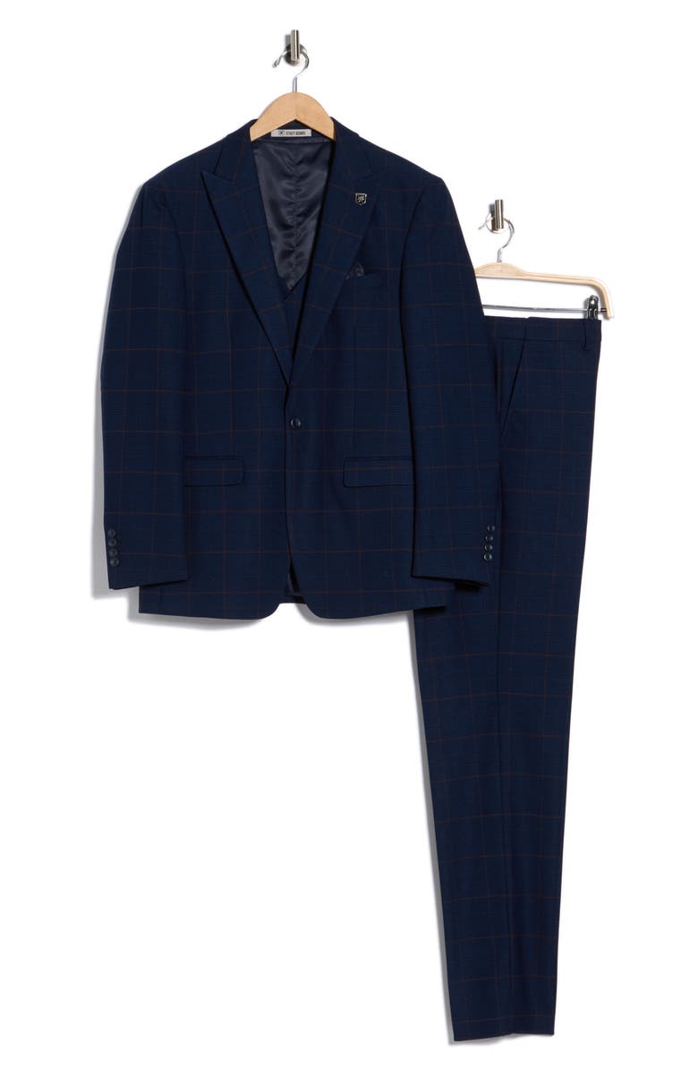 ZEGARIE Glen Plaid Double Breasted 3-Piece Suit, Alternate, color, Navy