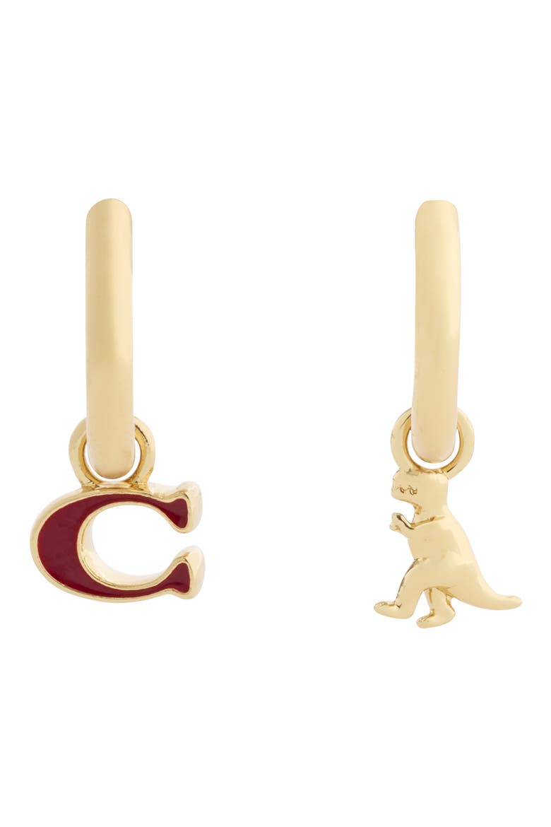 C Logo & Rexy Mismatched Huggie Hoop Earrings, Main, color, BURGUNDY/ GOLD