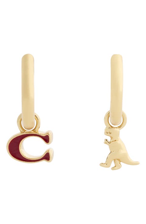 C Logo & Rexy Mismatched Huggie Hoop Earrings