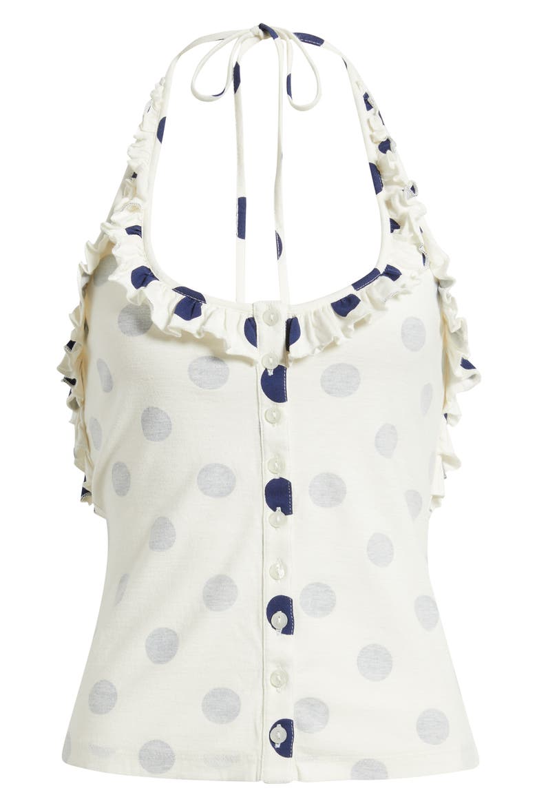 Zazie Ruffle Polka Dot Organic Cotton Halter Top, Alternate, color, WHITE