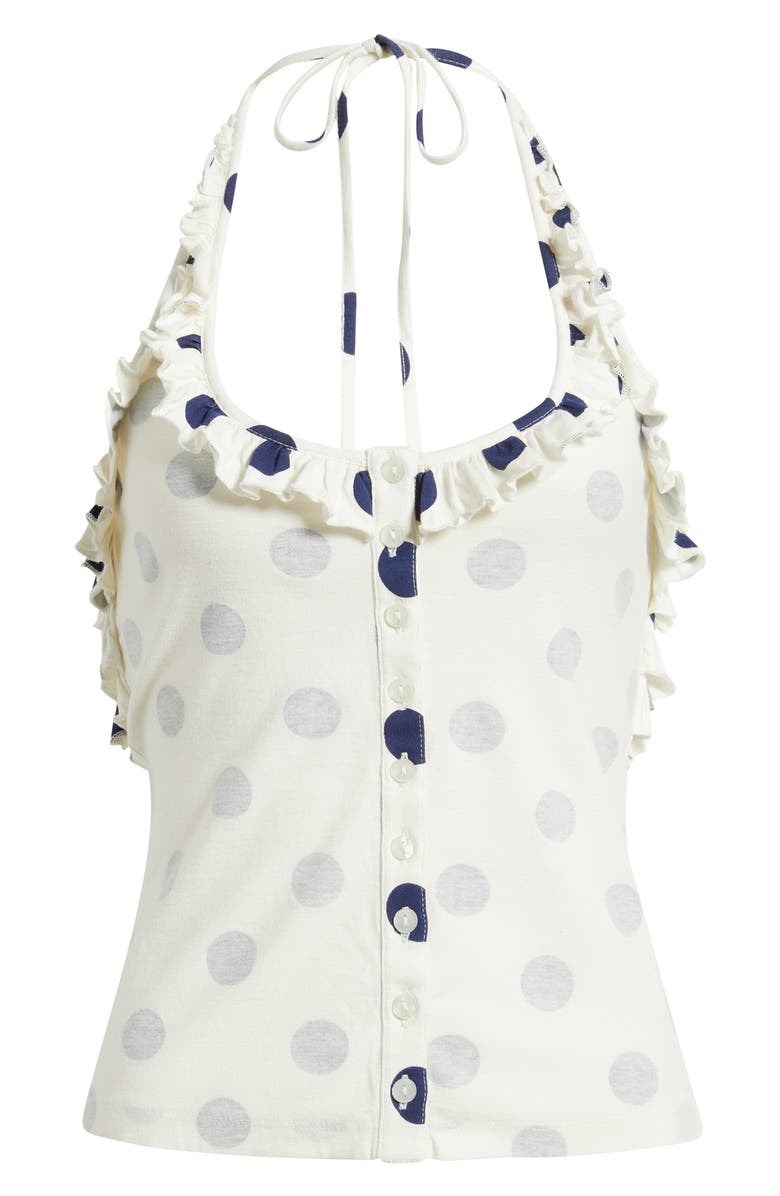 Damson Madder Zazie Ruffle Polka Dot Organic Cotton Halter Top, Alternate, color, White