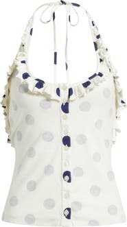 Damson Madder Zazie Ruffle Polka Dot Organic Cotton Halter Top