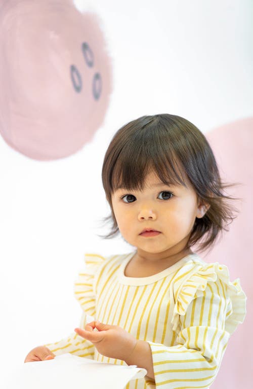 Pehr Stripes Away Long Sleeve Ruffle Bodysuit In Yellow