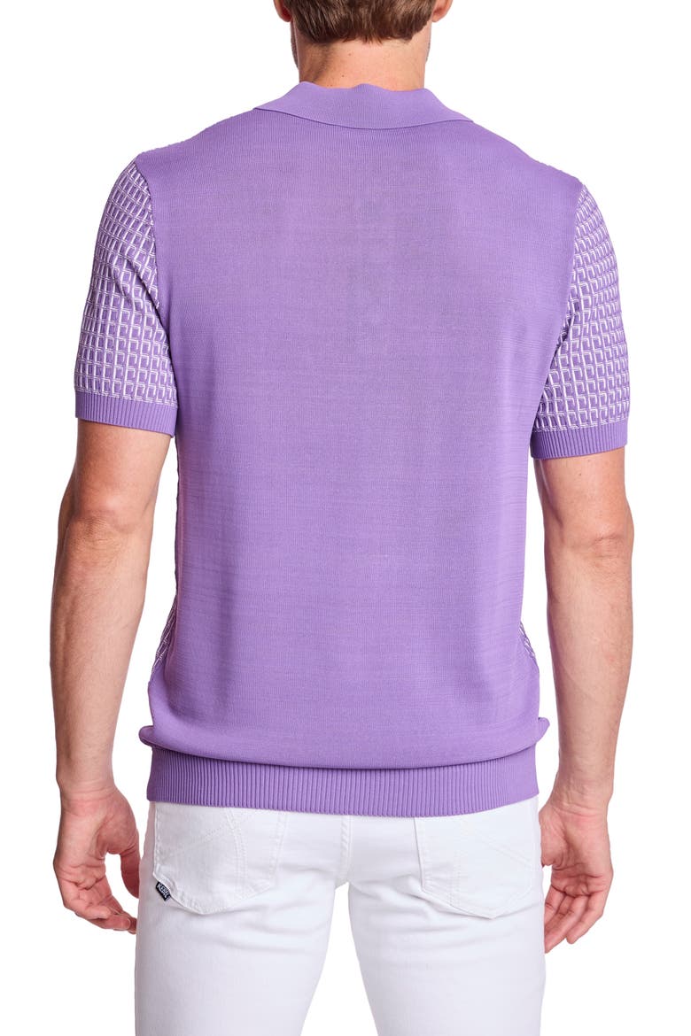 Trim Fit Geometric Knit Polo, Alternate, color, DEEP LILAC & WHITE
