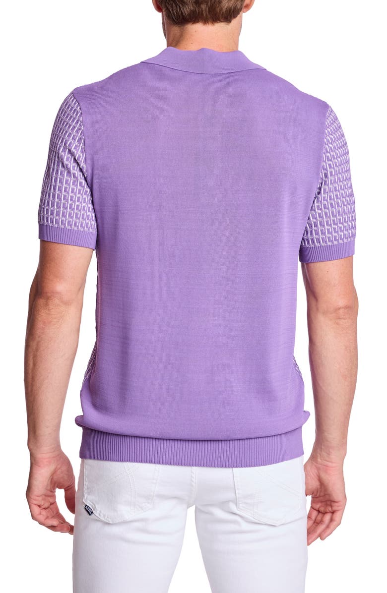 PAISLEY & GRAY Trim Fit Geometric Knit Polo, Alternate, color, Deep Lilac & White