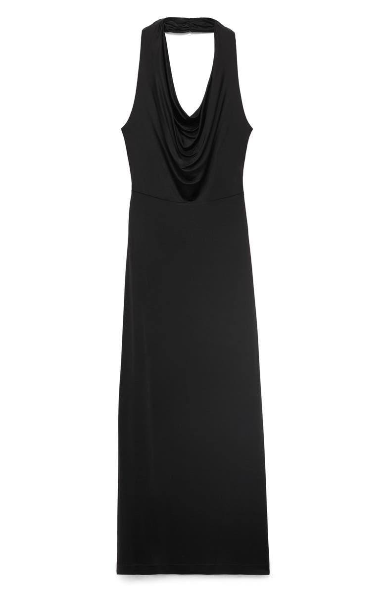 MANGO Draped Cowl Neck Halter Dress, Alternate, color, Black