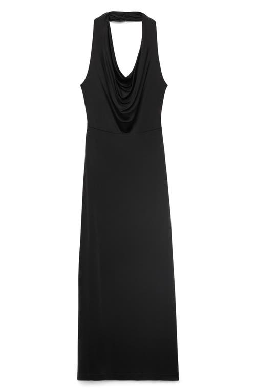 Mango Draped Cowl Neck Halter Dress In Black