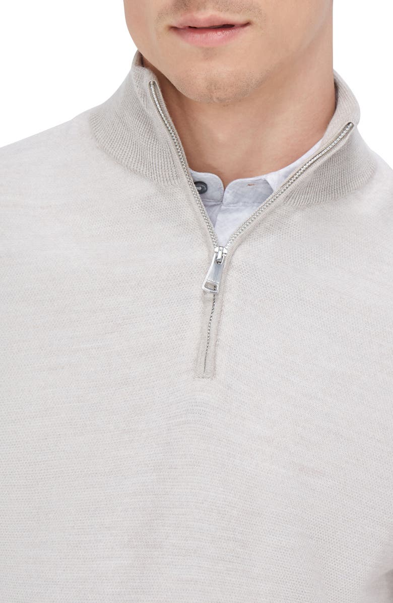 Bugatchi Merino Wool & Silk Bird's Eye Quarter Zip Sweater, Alternate, color, 