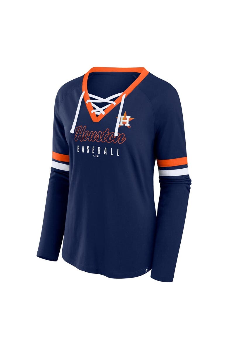 FANATICS Women's Fanatics Navy Houston Astros Won & Done Raglan Lace-Up Long Sleeve T-Shirt, Alternate, color, Navy