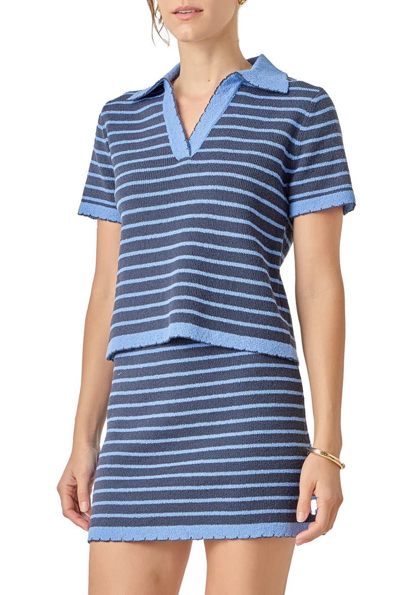 Stripe Polo Scallop Hem Sweater, Alternate, color, POWDER BLUE/ NAVY