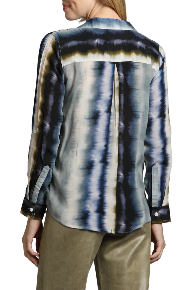 Abstract Print Roll Tab Sleeve Chiffon Button-Up Shirt, Alternate, color, GREY/BLUE MULTI