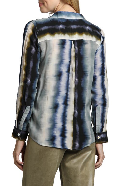Apny Abstract Print Roll Tab Sleeve Chiffon Button-up Shirt In Grey/blue Multi