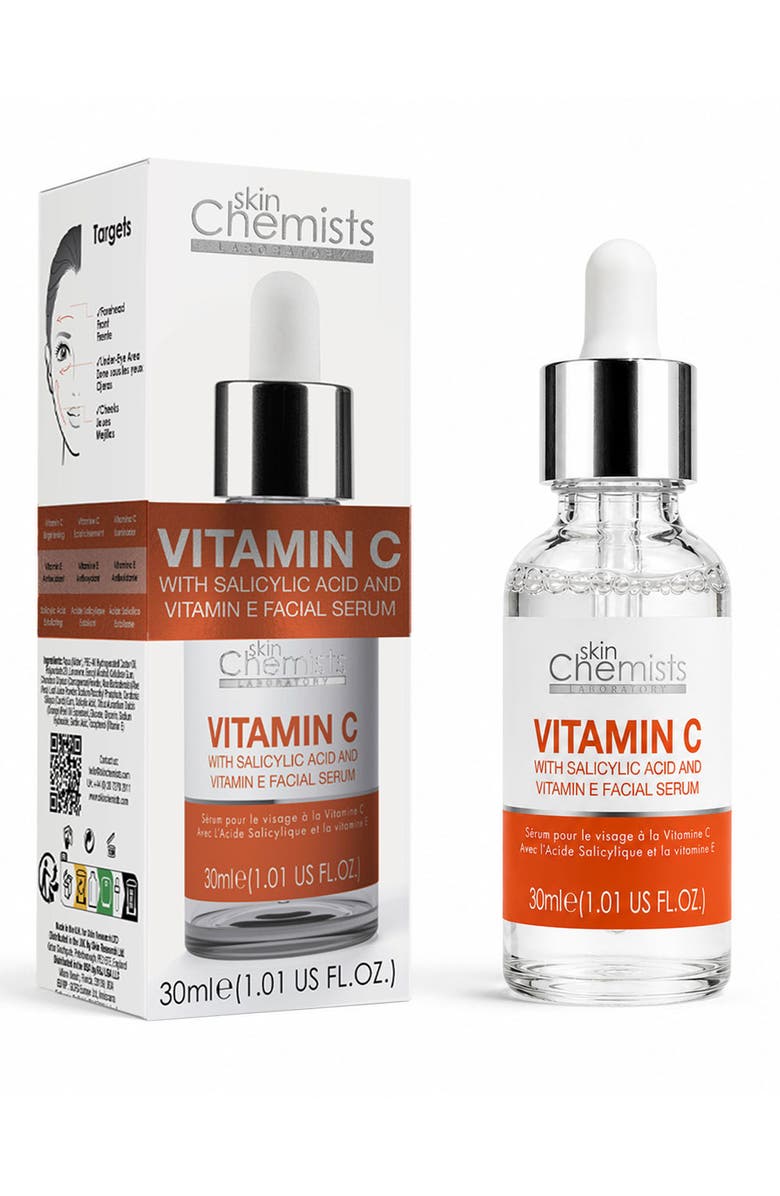 SKINCHEMISTS Anti-Ageing Vitamin C Salicylic Acid Facial Serum 30ml for Acne & Blemishes, Large Pores, Alternate, color, White