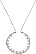 CZ by Kenneth Jay Lane Pave & Faux Pearl Disc Pendant Necklace
