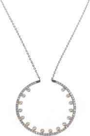 CZ by Kenneth Jay Lane Pave & Faux Pearl Disc Pendant Necklace