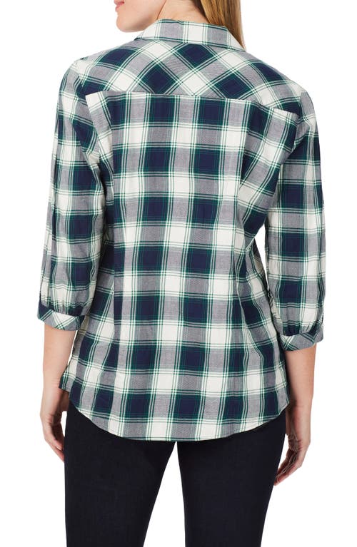 Foxcroft Sophie Cotton Blend Button-up Plaid Shirt In Navy Multi