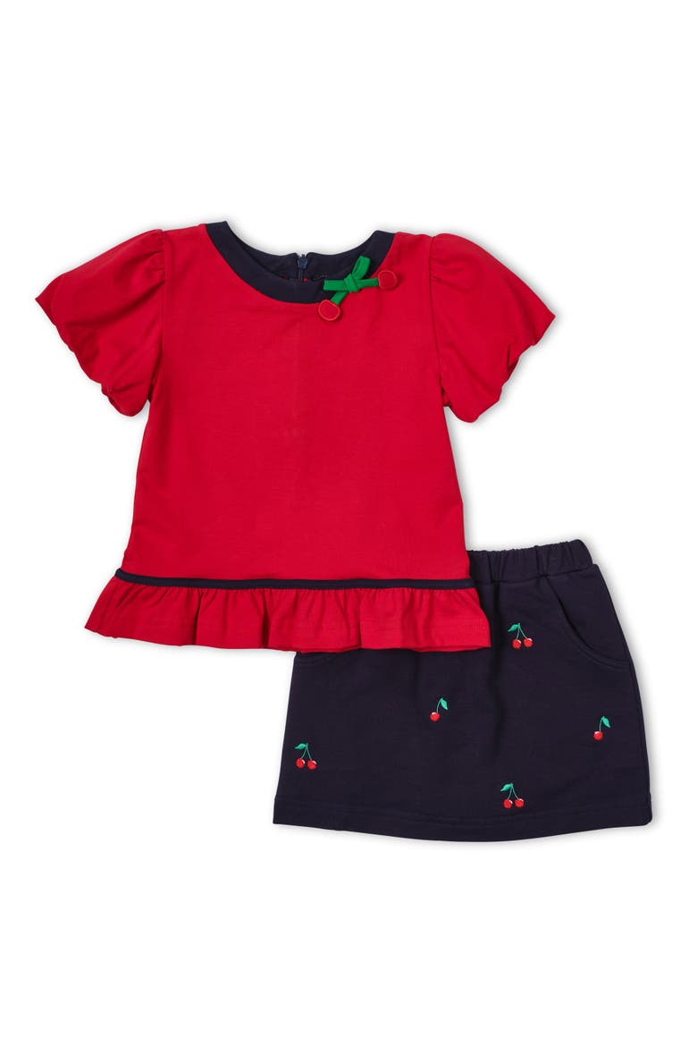 Bubble Sleeve Top With Cherries, Alternate, color, Red