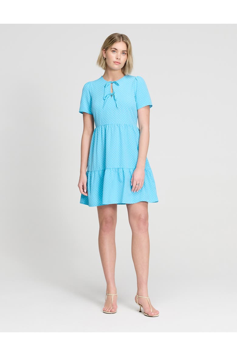 Lola Tie Front Tiered Short Dress, Main, color, Blue Spot