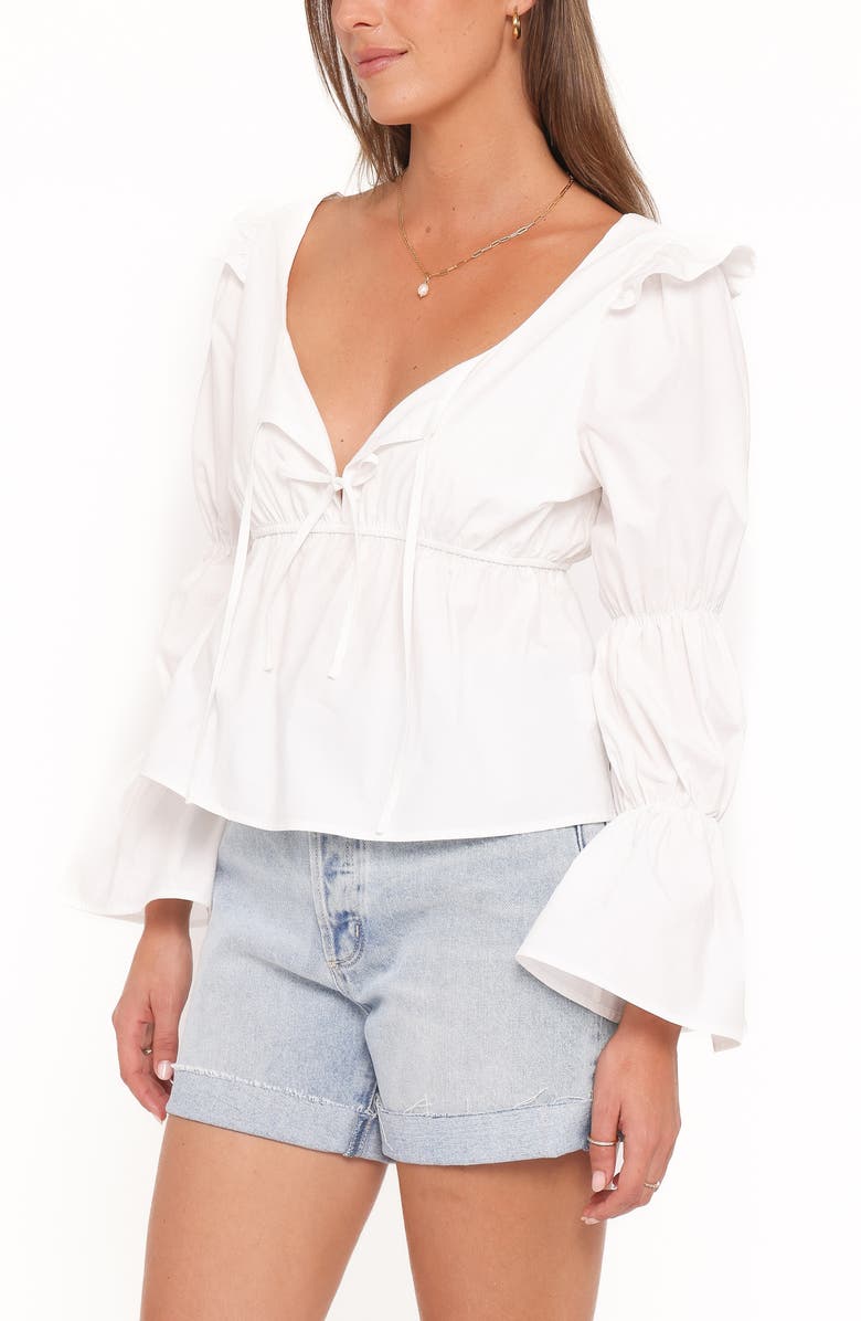 Petal & Pup Ruffle Tie Front Peasant Top, Alternate, color, White
