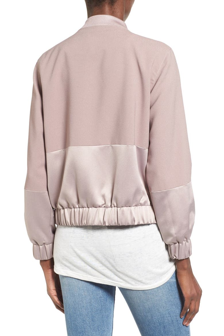 Satin & Faux Suede Bomber Jacket, Alternate, color, MAUVE