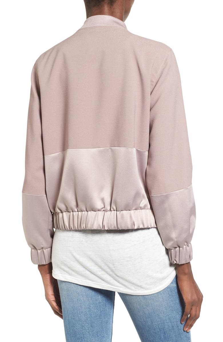 Missguided Satin & Faux Suede Bomber Jacket, Alternate, color,