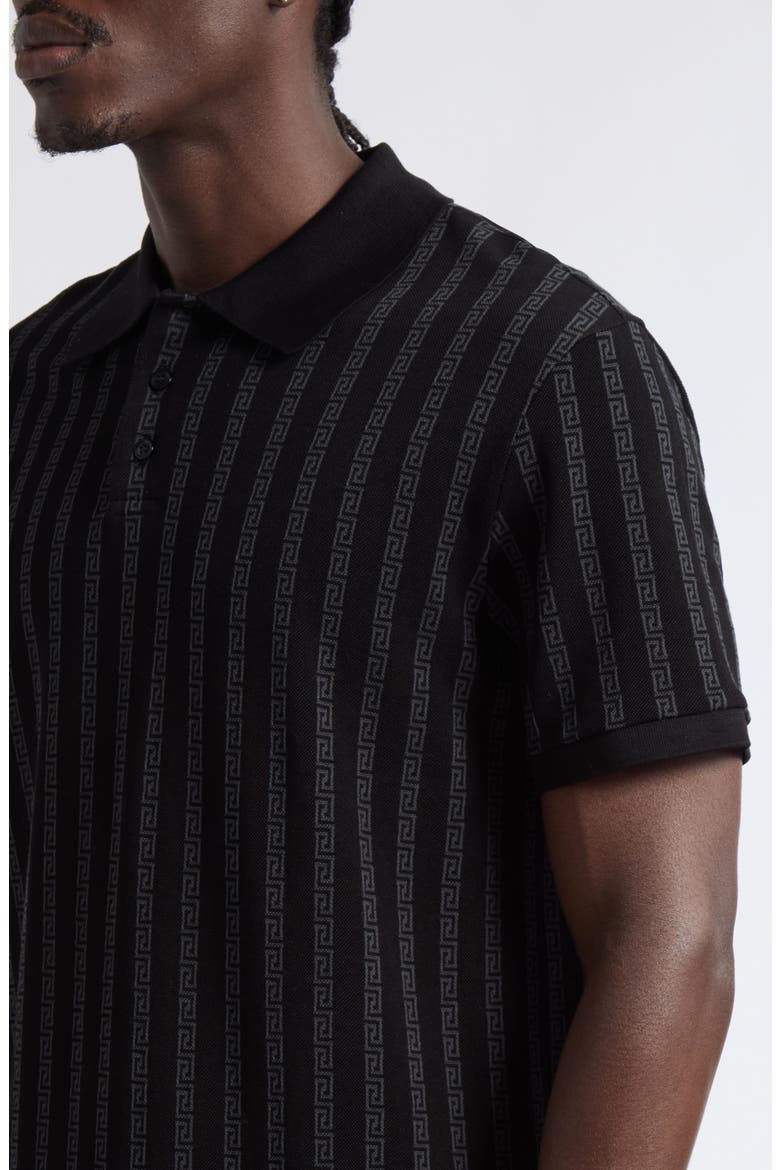 Greca Stripe Jacquard Polo, Alternate, color, BLACK GREY