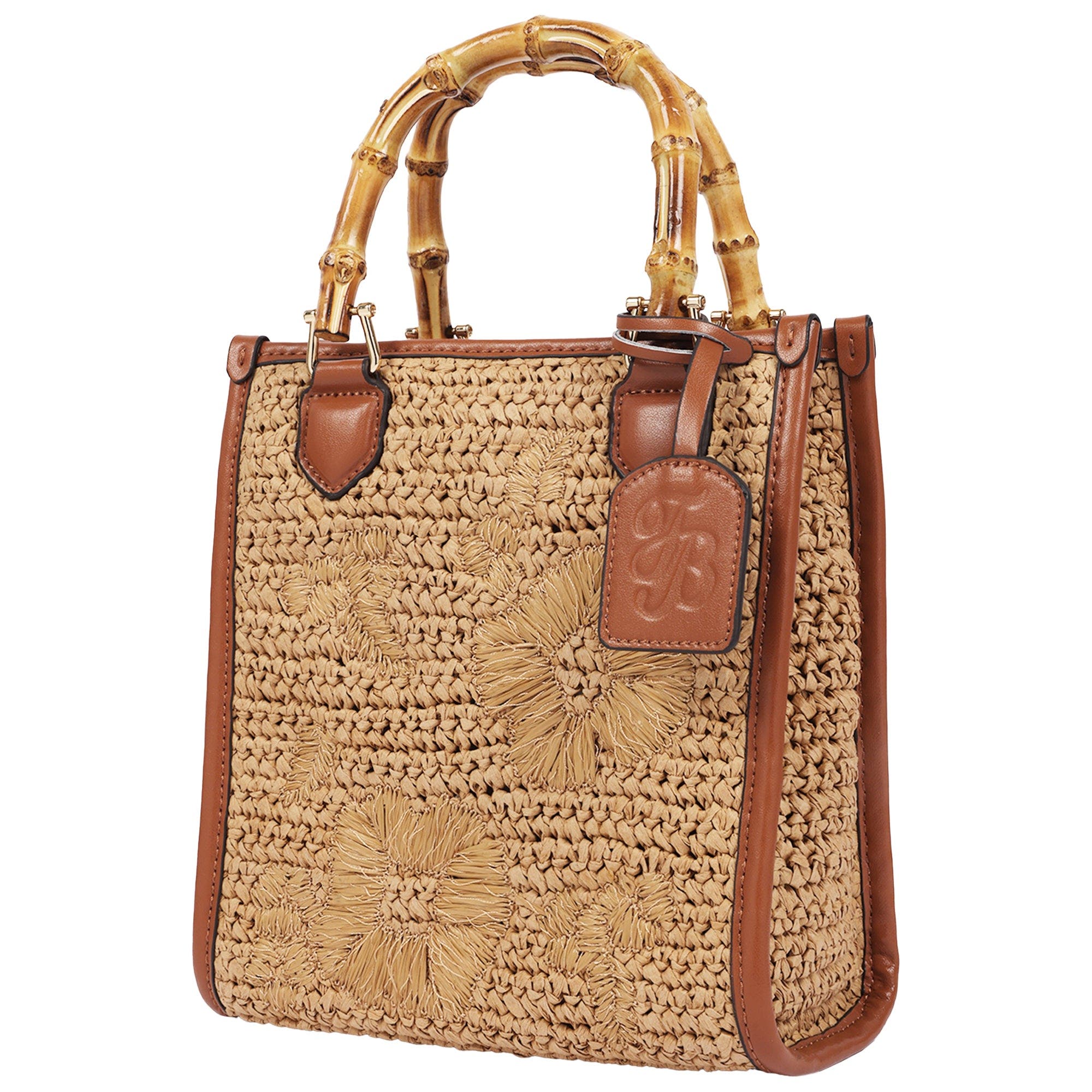 Celine Floral Embroidery Tote Cognac, Alternate, color, COGNAC