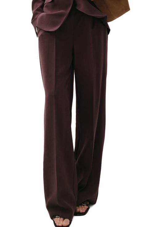 Pleated Mid Rise Wide Leg Pants