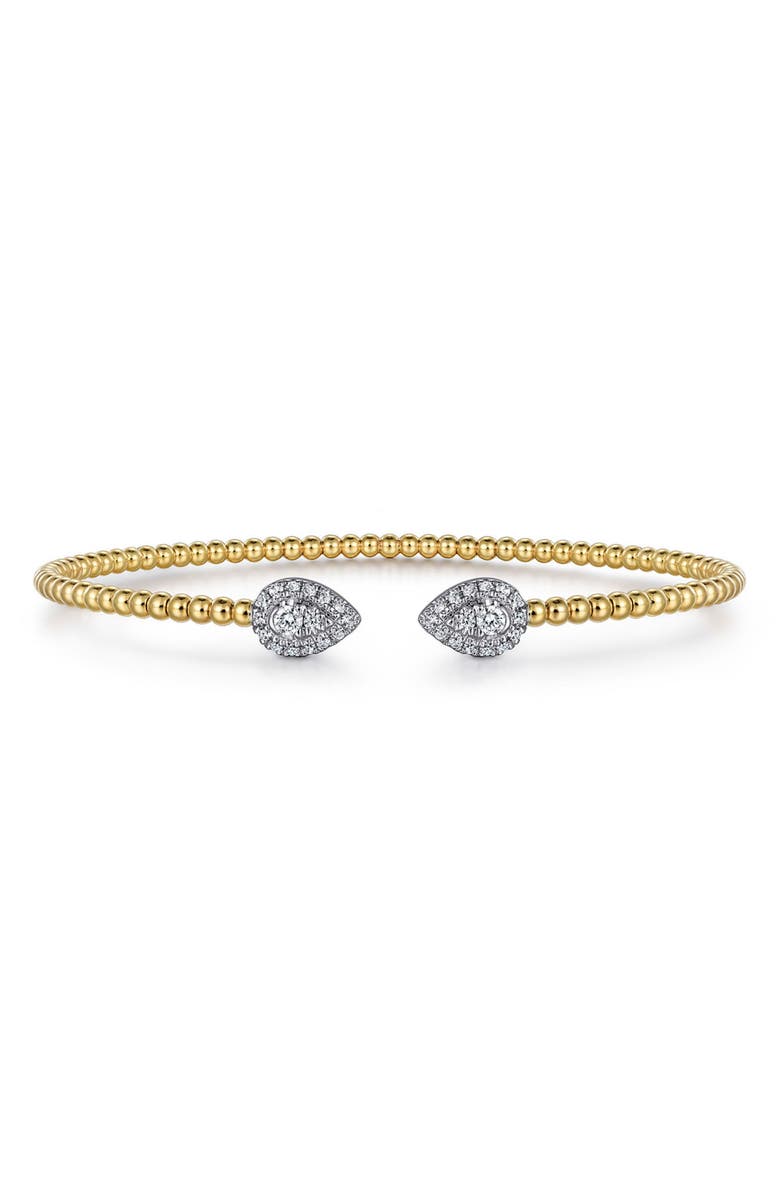 Gabriel & Co. Bujukan Pear Shaped Diamond Cuff Bracelet, Main, color, Two Tone