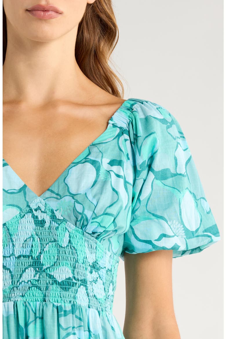 Go Coastal Puff Sleeve Midi Dress, Alternate, color, BLUE BIRD