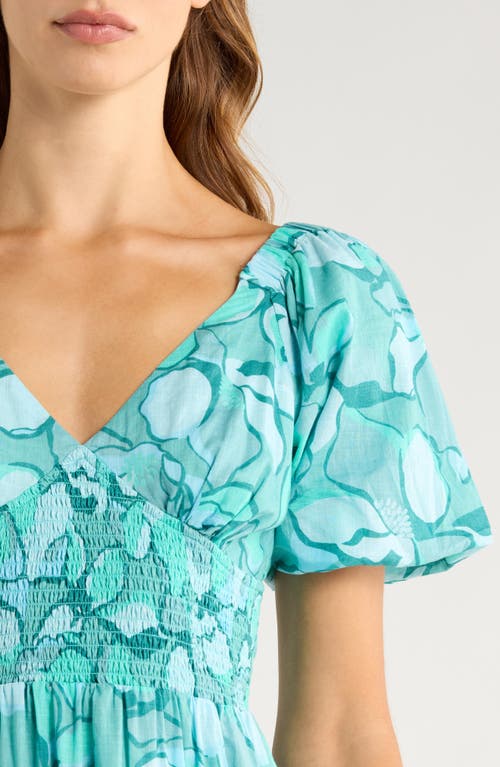 Billabong Go Coastal Puff Sleeve Midi Dress In Blue