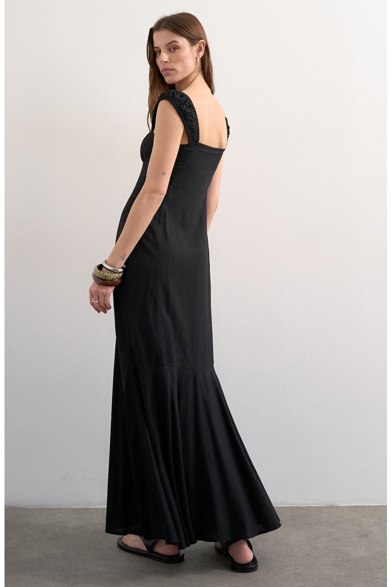 Tie Front Cap Sleeve Maxi Dress, Alternate, color, BLACK