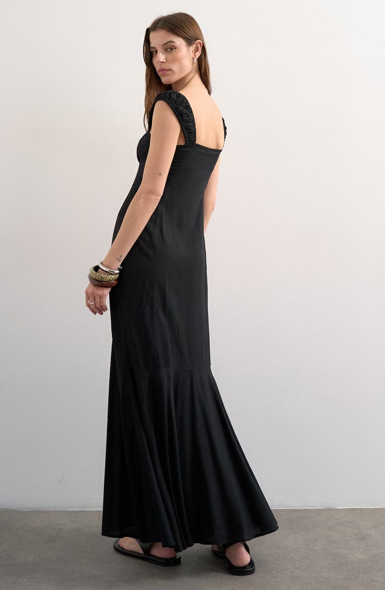 Topshop Tie Front Cap Sleeve Maxi Dress, Alternate, color, Black