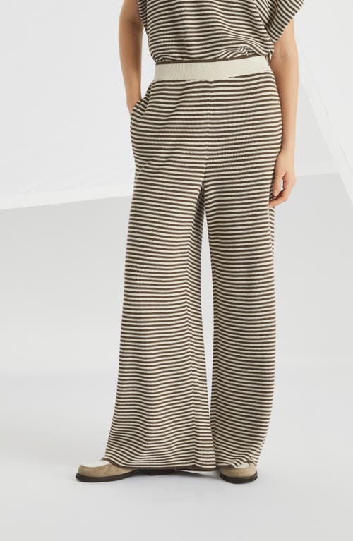 Brunello Cucinelli Cotton-knit Stripe Trousers In Brown