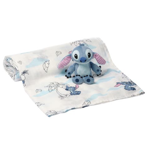 Disney Stitch Luxury Muslin Swaddle Blanket & Plush Toy Gift Set