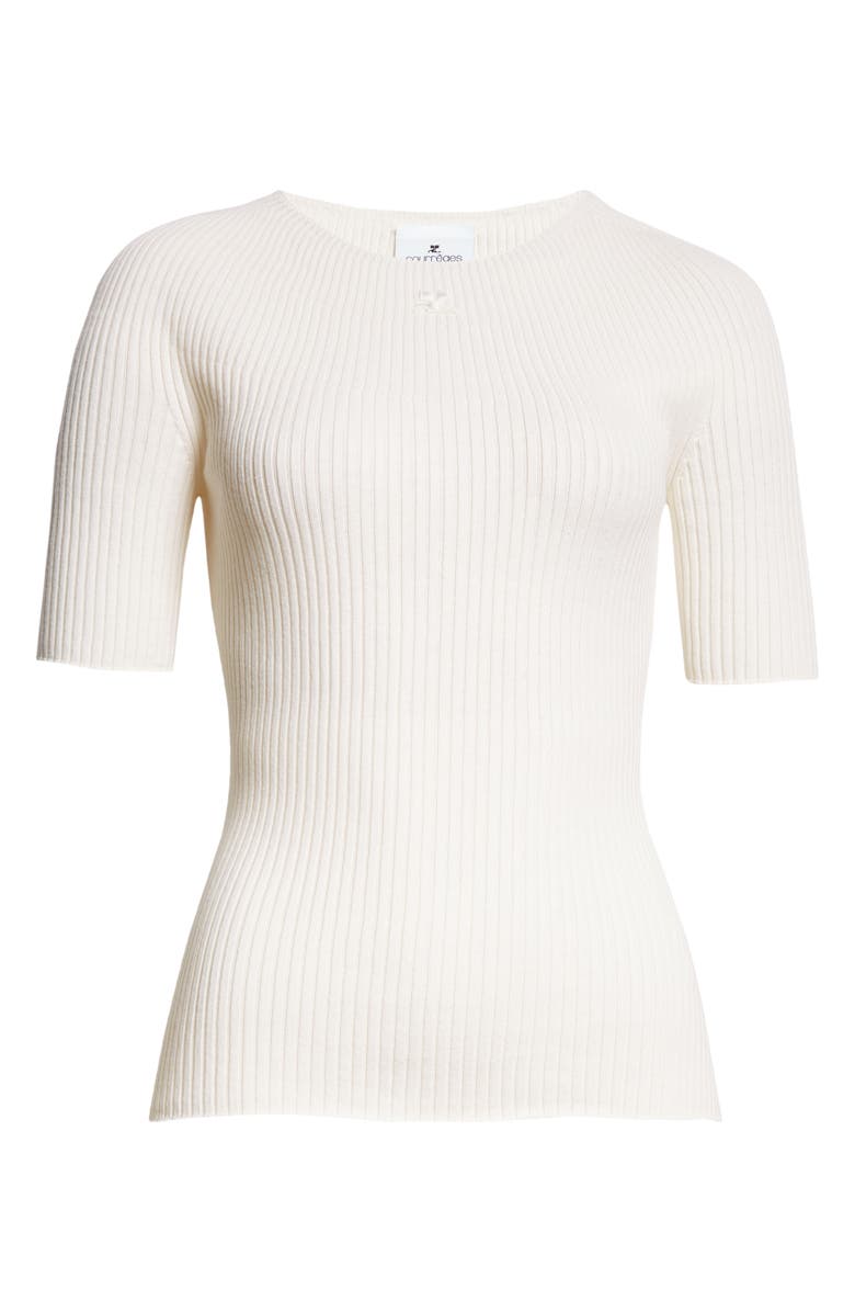 Courrèges Logo Patch Cotton & Merino Wool Rib Sweater, Alternate, color, 